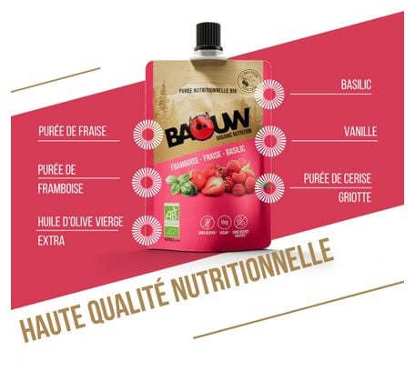 Biologische Baouw Framboos-Strawberry-Basilicum energiepuree 90g