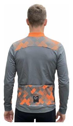 Maillot de Cyclisme Hiver Manches Longues ORDINO Taupe/Orange