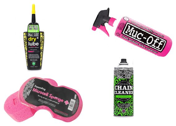 MUC-OFF PACK Dry Lubricant with PTFE 50ml + MICROCELL Sponge + Bicycle chain cleaner 400ml + Nano Tech Bike Cleaner 1L