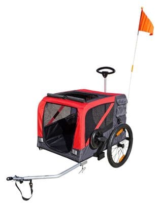 Remorque velo utilitaire maxi 45kg colori rouge avec roues 20  fixation axe de roue arriere - fond metal renforce pour transport chien ou bagage avec poignee et 2 roues 8