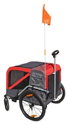 Remorque velo utilitaire maxi 45kg colori rouge avec roues 20  fixation axe de roue arriere - fond metal renforce pour transport chien ou bagage avec poignee et 2 roues 8