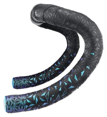 Cinta de manillar Supacaz Super Sticky Kush Star Fade azul Refractor con tapones