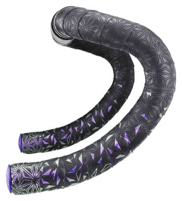 Cinta para manillar Supacaz Super Sticky Kush Star Fade Violet Refractor con tapones