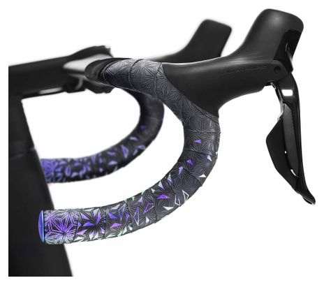 Cinta para manillar Supacaz Super Sticky Kush Star Fade Violet Refractor con tapones