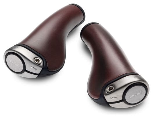 BROOKS GP1 LEATHER 130-100 mm Pair of Ergonomic Grips Brown Silver
