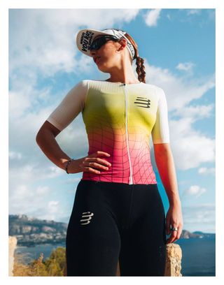 Compressport Tri Postural Aero SS Women's Short Sleeve Top White / Yellow / Pink