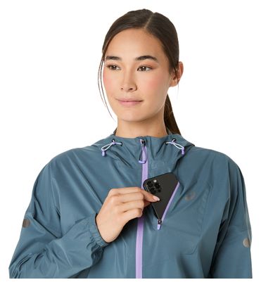 Giacca impermeabile Asics Fujitrail Elite grigia da donna