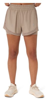 Asics Nagino Run 2-in-1-Shorts, beige, für Damen