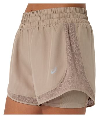 Asics Nagino Run 2-in-1-Shorts, beige, für Damen