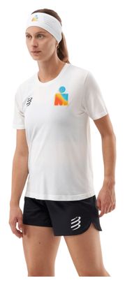 Maillot de manga corta Compressport Training Ironman 2025 White para mujer