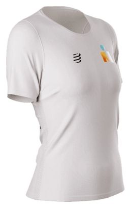 Maillot de manga corta Compressport Training Ironman 2025 White para mujer
