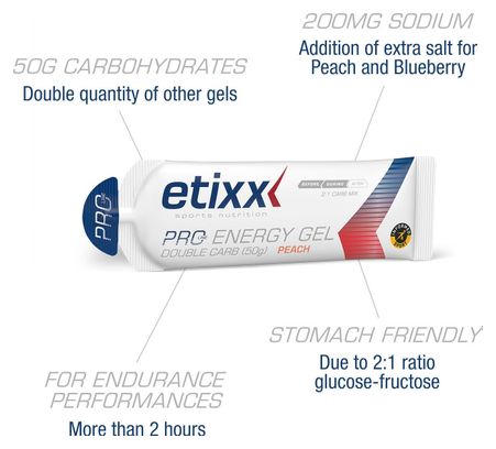 Etixx Gel énergétique Double Carb Pro Line Pêche 12x60ml