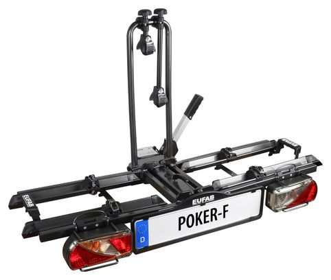 Eufab Poker-f Portabici da Gancio di Traino 13 Pin - 2 Bici (Compatibile con E-Bikes) Nero Argento