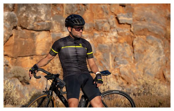 Maillot Manches Courtes Velo Rogelli Hero II - Homme - Jaune/Noir/Gris