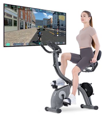 Vélo d’appartement Fitness 3-en-1 pliable magnétique connecté Gris