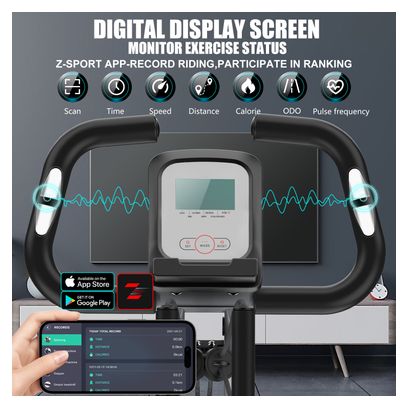 Vélo d’appartement Fitness 3-en-1 pliable magnétique connecté Gris