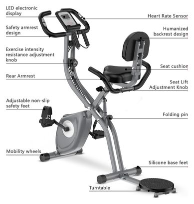 Vélo d’appartement Fitness 3-en-1 pliable magnétique connecté Gris