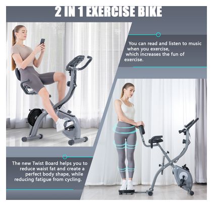 Vélo d’appartement Fitness 3-en-1 pliable magnétique connecté Gris