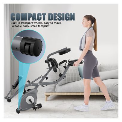 Vélo d’appartement Fitness 3-en-1 pliable magnétique connecté Gris