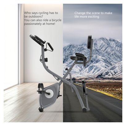Vélo d’appartement Fitness 3-en-1 pliable magnétique connecté Gris