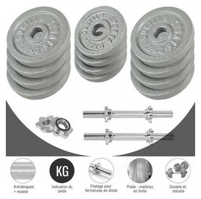 Set d'haltères barre longue en fonte 97 5 Kg