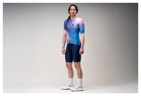 Maillot de manga corta para mujer LeBram Race Aero, color violeta y rosa