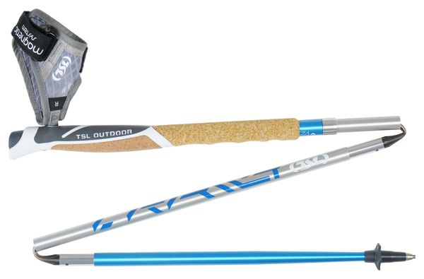 Bastoncini da trail pieghevoli TSL Outdoor Alu 4 Cork Cross Azur Blue a 4 razze