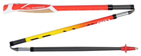 Bastoncini da trail TSL Outdoor Carbon 4 Cork Fire pieghevoli a 4 razze Giallo/Rosso