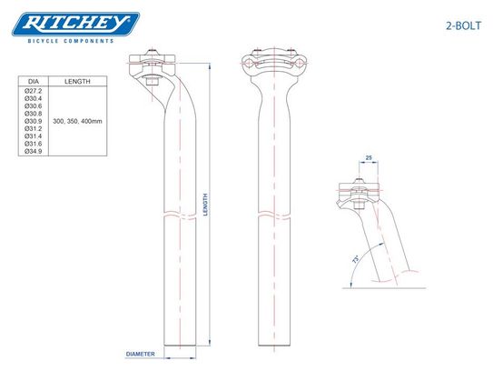 Tige de Selle Ritchey Comp 2-Bolt Alu Déport 25mm Noir