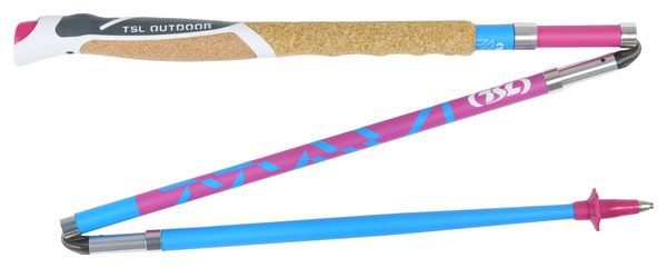 Bastoncini da trail pieghevoli TSL Outdoor Carbon 4 Cork Cross Flamingo Pink/Blue a 4 razze