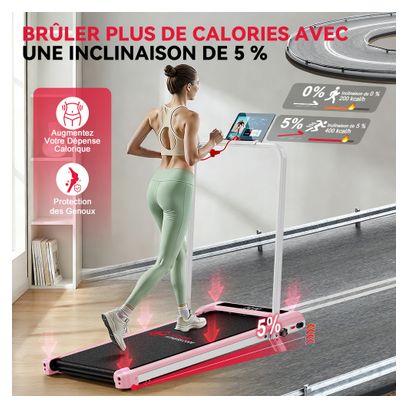 Tapis de Course - Pliable - avec Barre - Inclinaison 6km/h - Pink