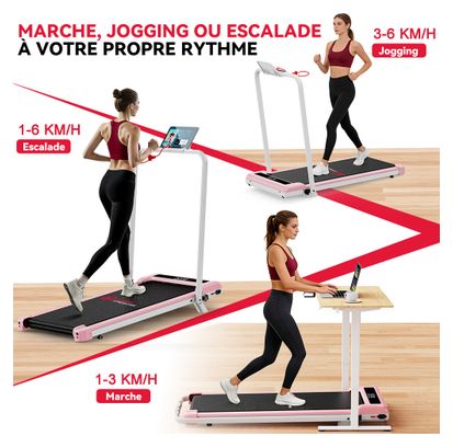 Tapis de Course - Pliable - avec Barre - Inclinaison 6km/h - Pink