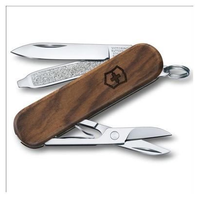 Victorinox Classic Wood - Couteau Suisse de Poche 58 mm - Manche en Noyer