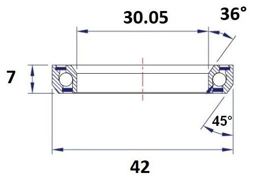 Cojinete negro B15 Cojinete de dirección 30,05 x 42 x 7 mm 36 ° / 45