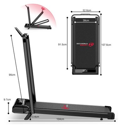 Tapis de course Fitness Z3 avec poignées compact sous bureau Noir
