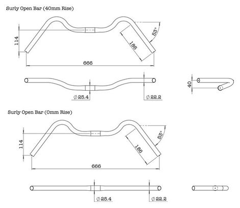 Surly Open Rise Bar Schnurrbart 666mm 25,4mm schwarz