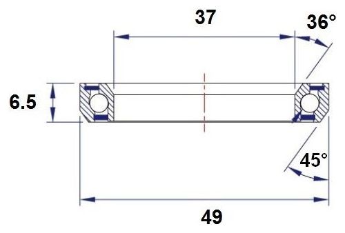 Roulement de Direction Black Bearing C10 37 x 49 x 6.5 mm 36/45°