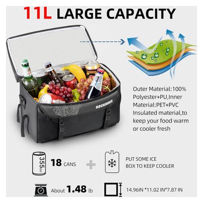 Sacoche de porte-bagages arrière isotherme pour vélo 11 L