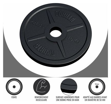 Disques Olympiques en fonte - 50/51 mm - Poids : 10 KG