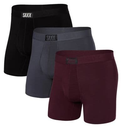 SAXX Ultra Super Soft Fly Boxer 3er Pack Schwarz Grau Bordeaux Herren