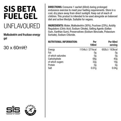 Gel énergétique SIS Beta Fuel Goût Neutre - 60ml