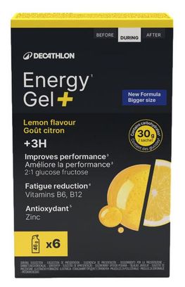 Decathlon Nutrition Gel Energético+ Limón - 6 x 35 ml