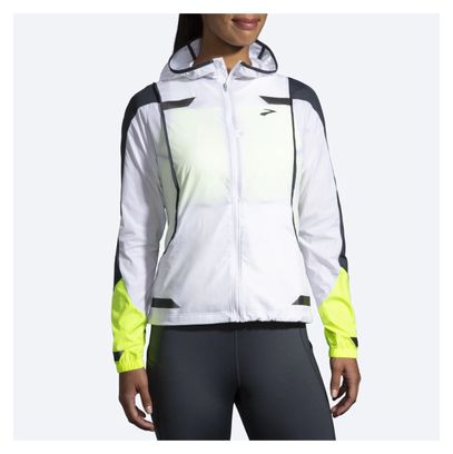 Chaqueta impermeable Brooks Run VisibleBlanco Amarillo Mujer