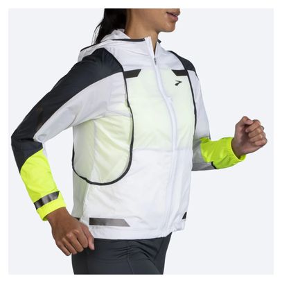 Chaqueta impermeable Brooks Run VisibleBlanco Amarillo Mujer