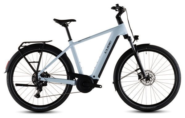 Bicicletta da trekking elettrica Cube Touring Hybrid One 600 con cambio Shimano Cues 9S, batteria da 600 Wh, interasse 700 mm, colore Glacier Blue, 2026