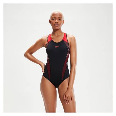 Speedo Placement Laneback Damen Badeanzug Schwarz/Rot