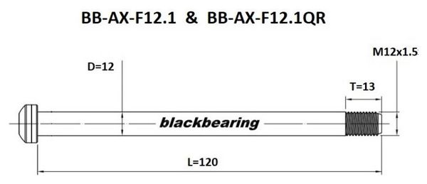 Front Axle Black Bearing QR 12 mm - 120 - M12x1.5 - 13 mm