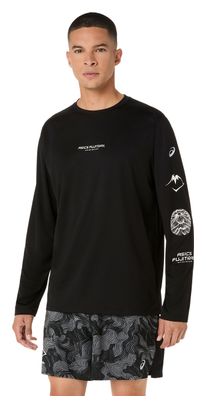 Asics Fujitrail Langarm-Shirt mit Logo, schwarz, Herren