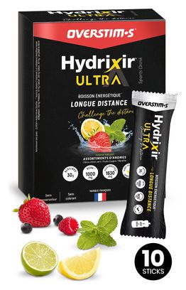 Assortimento di bevande energetiche Overstims Hydrixir Ultra (Limone - Lime / Frutti rossi / Menta) - 10 stick da 40g