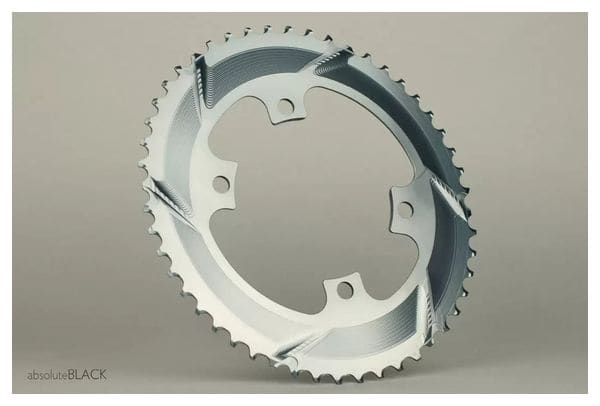 Plateau Ovale AbsoluteBlack Silver Series Oval Road 2X 110/4 BCD Chainring pour Transmission Shimano 11V Gris